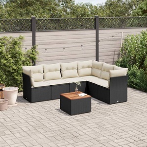 vidaXL, vidaXL 7-tlg. Garten-Sofagarnitur mit Kissen Schwarz Poly Rattan, vidaXL 7-tlg. Garten-Sofagarnitur mit Kissen Schwarz Poly Rattan