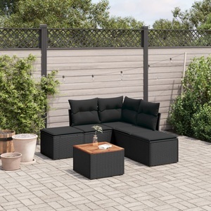 vidaXL, vidaXL 6-tlg. Garten-Sofagarnitur mit Kissen Schwarz Poly Rattan, vidaXL 6-tlg. Garten-Sofagarnitur mit Kissen Schwarz Poly Rattan