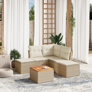 vidaXL, vidaXL 6-tlg. Garten-Sofagarnitur mit Kissen Beige Poly Rattan, vidaXL 6-tlg. Garten-Sofagarnitur mit Kissen Beige Poly Rattan