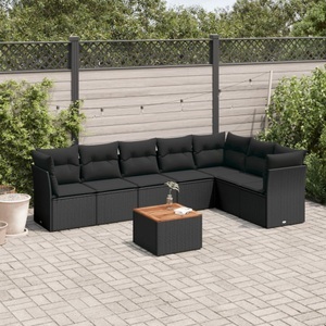 vidaXL, vidaXL 8-tlg. Garten-Sofagarnitur mit Kissen Schwarz Poly Rattan, vidaXL 8-tlg. Garten-Sofagarnitur mit Kissen Schwarz Poly Rattan