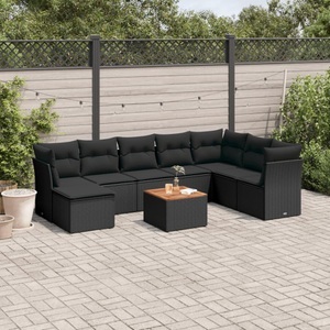 vidaXL, vidaXL 9-tlg. Garten-Sofagarnitur mit Kissen Schwarz Poly Rattan, vidaXL 9-tlg. Garten-Sofagarnitur mit Kissen Schwarz Poly Rattan