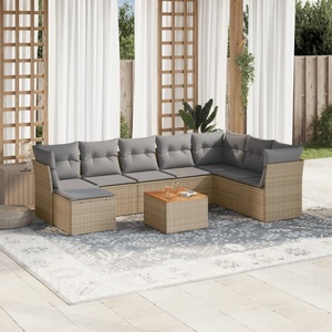 vidaXL, vidaXL 9-tlg. Garten-Sofagarnitur mit Kissen Beige Poly Rattan, vidaXL 9-tlg. Garten-Sofagarnitur mit Kissen Beige Poly Rattan