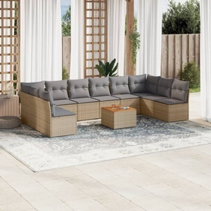 vidaXL, vidaXL 11-tlg. Garten-Sofagarnitur mit Kissen Beige Poly Rattan, vidaXL 11-tlg. Garten-Sofagarnitur mit Kissen Beige Poly Rattan