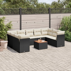 vidaXL, vidaXL 10-tlg. Garten-Sofagarnitur mit Kissen Schwarz Poly Rattan, vidaXL 10-tlg. Garten-Sofagarnitur mit Kissen Schwarz Poly Rattan