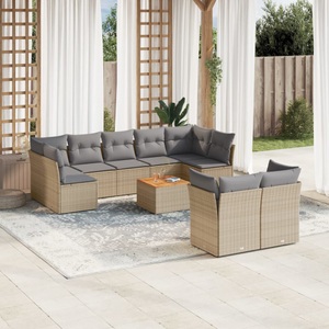 vidaXL, vidaXL 10-tlg. Garten-Sofagarnitur mit Kissen Beige Poly Rattan, vidaXL 10-tlg. Garten-Sofagarnitur mit Kissen Beige Poly Rattan