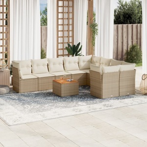vidaXL, vidaXL 10-tlg. Garten-Sofagarnitur mit Kissen Beige Poly Rattan, vidaXL 10-tlg. Garten-Sofagarnitur mit Kissen Beige Poly Rattan
