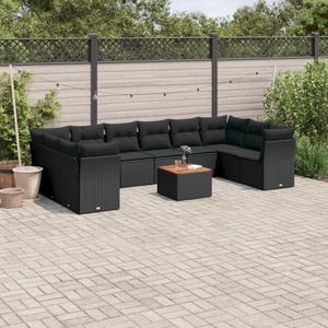 vidaXL, vidaXL 11-tlg. Garten-Sofagarnitur mit Kissen Schwarz Poly Rattan, vidaXL 11-tlg. Garten-Sofagarnitur mit Kissen Schwarz Poly Rattan