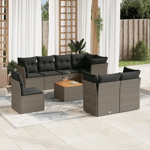 vidaXL, vidaXL 9-tlg. Garten-Sofagarnitur mit Kissen Grau Poly Rattan, vidaXL 9-tlg. Garten-Sofagarnitur mit Kissen Grau Poly Rattan