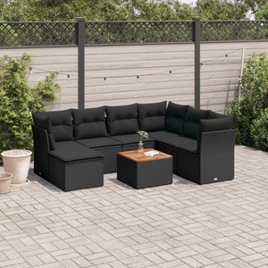 vidaXL, vidaXL 8-tlg. Garten-Sofagarnitur mit Kissen Schwarz Poly Rattan, vidaXL 8-tlg. Garten-Sofagarnitur mit Kissen Schwarz Poly Rattan