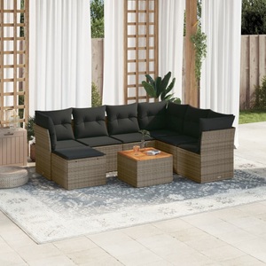vidaXL, vidaXL 8-tlg. Garten-Sofagarnitur mit Kissen Grau Poly Rattan, vidaXL 8-tlg. Garten-Sofagarnitur mit Kissen Grau Poly Rattan