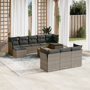 vidaXL, vidaXL 11-tlg. Garten-Sofagarnitur mit Kissen Grau Poly Rattan, vidaXL 11-tlg. Garten-Sofagarnitur mit Kissen Grau Poly Rattan