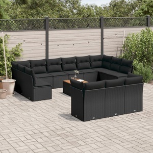 vidaXL, vidaXL 14-tlg. Garten-Sofagarnitur mit Kissen Schwarz Poly Rattan, vidaXL 14-tlg. Garten-Sofagarnitur mit Kissen Schwarz Poly Rattan
