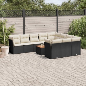 vidaXL, vidaXL 11-tlg. Garten-Sofagarnitur mit Kissen Schwarz Poly Rattan, vidaXL 11-tlg. Garten-Sofagarnitur mit Kissen Schwarz Poly Rattan