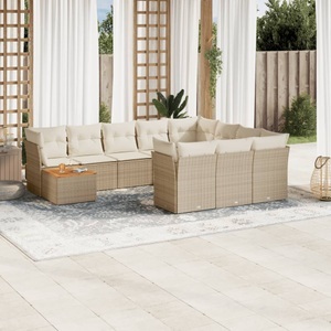 vidaXL, vidaXL 11-tlg. Garten-Sofagarnitur mit Kissen Beige Poly Rattan, vidaXL 11-tlg. Garten-Sofagarnitur mit Kissen Beige Poly Rattan