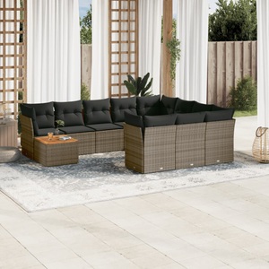 vidaXL, vidaXL 11-tlg. Garten-Sofagarnitur mit Kissen Grau Poly Rattan, vidaXL 11-tlg. Garten-Sofagarnitur mit Kissen Grau Poly Rattan