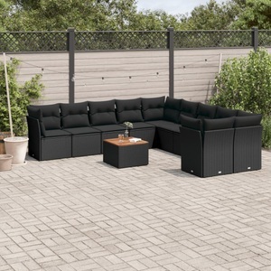 vidaXL, vidaXL 11-tlg. Garten-Sofagarnitur mit Kissen Schwarz Poly Rattan, vidaXL 11-tlg. Garten-Sofagarnitur mit Kissen Schwarz Poly Rattan