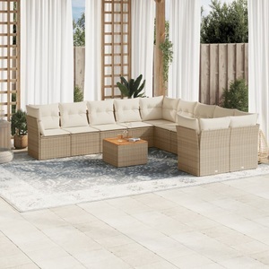 vidaXL, vidaXL 11-tlg. Garten-Sofagarnitur mit Kissen Beige Poly Rattan, vidaXL 11-tlg. Garten-Sofagarnitur mit Kissen Beige Poly Rattan