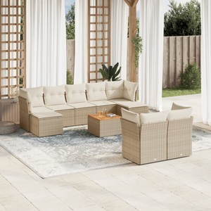 vidaXL, vidaXL 10-tlg. Garten-Sofagarnitur mit Kissen Beige Poly Rattan, vidaXL 10-tlg. Garten-Sofagarnitur mit Kissen Beige Poly Rattan