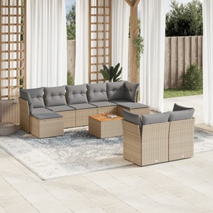 vidaXL, vidaXL 10-tlg. Garten-Sofagarnitur mit Kissen Beige Poly Rattan, vidaXL 10-tlg. Garten-Sofagarnitur mit Kissen Beige Poly Rattan
