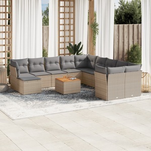 vidaXL, vidaXL 12-tlg. Garten-Sofagarnitur mit Kissen Beige Poly Rattan, vidaXL 12-tlg. Garten-Sofagarnitur mit Kissen Beige Poly Rattan
