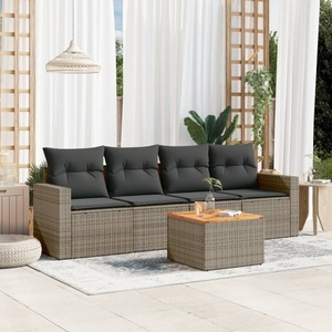 vidaXL, vidaXL 5-tlg. Garten-Sofagarnitur mit Kissen Grau Poly Rattan, vidaXL 5-tlg. Garten-Sofagarnitur mit Kissen Grau Poly Rattan