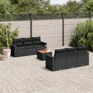 vidaXL, vidaXL 7-tlg. Garten-Sofagarnitur mit Kissen Schwarz Poly Rattan, vidaXL 7-tlg. Garten-Sofagarnitur mit Kissen Schwarz Poly Rattan