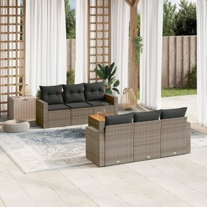 vidaXL, vidaXL 7-tlg. Garten-Sofagarnitur mit Kissen Grau Poly Rattan, vidaXL 7-tlg. Garten-Sofagarnitur mit Kissen Grau Poly Rattan