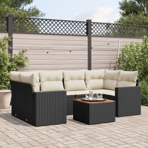 vidaXL, vidaXL 7-tlg. Garten-Sofagarnitur mit Kissen Schwarz Poly Rattan, vidaXL 7-tlg. Garten-Sofagarnitur mit Kissen Schwarz Poly Rattan