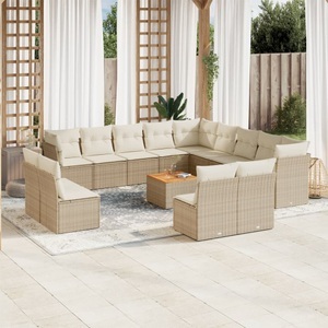 vidaXL, vidaXL 14-tlg. Garten-Sofagarnitur mit Kissen Beige Poly Rattan, vidaXL 14-tlg. Garten-Sofagarnitur mit Kissen Beige Poly Rattan