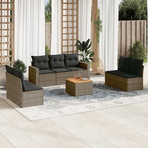 vidaXL, vidaXL 8-tlg. Garten-Sofagarnitur mit Kissen Grau Poly Rattan, vidaXL 8-tlg. Garten-Sofagarnitur mit Kissen Grau Poly Rattan