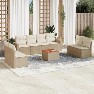 vidaXL, vidaXL 9-tlg. Garten-Sofagarnitur mit Kissen Beige Poly Rattan, vidaXL 9-tlg. Garten-Sofagarnitur mit Kissen Beige Poly Rattan