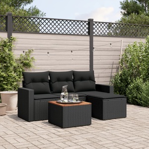 vidaXL, vidaXL 5-tlg. Garten-Sofagarnitur mit Kissen Schwarz Poly Rattan, vidaXL 5-tlg. Garten-Sofagarnitur mit Kissen Schwarz Poly Rattan