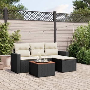 vidaXL, vidaXL 5-tlg. Garten-Sofagarnitur mit Kissen Schwarz Poly Rattan, vidaXL 5-tlg. Garten-Sofagarnitur mit Kissen Schwarz Poly Rattan