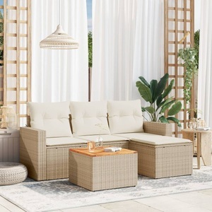 vidaXL, vidaXL 5-tlg. Garten-Sofagarnitur mit Kissen Beige Poly Rattan, vidaXL 5-tlg. Garten-Sofagarnitur mit Kissen Beige Poly Rattan