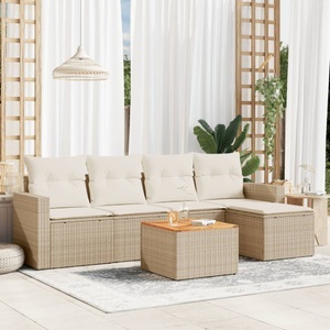 vidaXL, vidaXL 6-tlg. Garten-Sofagarnitur mit Kissen Beige Poly Rattan, vidaXL 6-tlg. Garten-Sofagarnitur mit Kissen Beige Poly Rattan