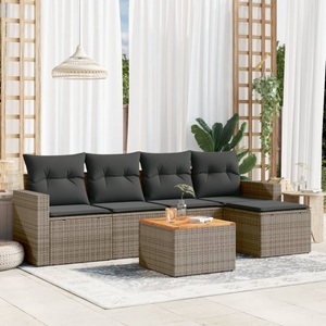 vidaXL, vidaXL 6-tlg. Garten-Sofagarnitur mit Kissen Grau Poly Rattan, vidaXL 6-tlg. Garten-Sofagarnitur mit Kissen Grau Poly Rattan