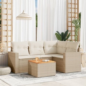 vidaXL, vidaXL 5-tlg. Garten-Sofagarnitur mit Kissen Beige Poly Rattan, vidaXL 5-tlg. Garten-Sofagarnitur mit Kissen Beige Poly Rattan
