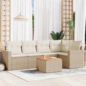 vidaXL, vidaXL 6-tlg. Garten-Sofagarnitur mit Kissen Beige Poly Rattan, vidaXL 6-tlg. Garten-Sofagarnitur mit Kissen Beige Poly Rattan