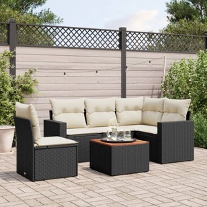 vidaXL, vidaXL 6-tlg. Garten-Sofagarnitur mit Kissen Schwarz Poly Rattan, vidaXL 6-tlg. Garten-Sofagarnitur mit Kissen Schwarz Poly Rattan