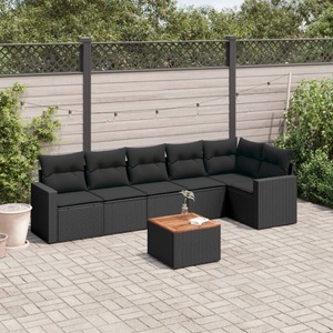vidaXL, vidaXL 7-tlg. Garten-Sofagarnitur mit Kissen Schwarz Poly Rattan, vidaXL 7-tlg. Garten-Sofagarnitur mit Kissen Schwarz Poly Rattan