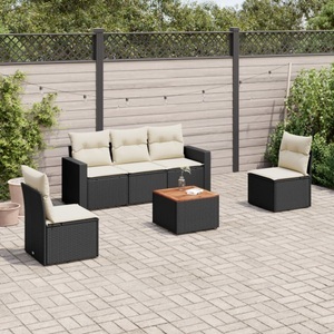 vidaXL, vidaXL 6-tlg. Garten-Sofagarnitur mit Kissen Schwarz Poly Rattan, vidaXL 6-tlg. Garten-Sofagarnitur mit Kissen Schwarz Poly Rattan