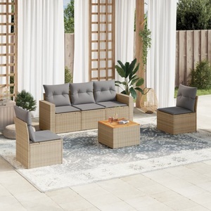 vidaXL, vidaXL 6-tlg. Garten-Sofagarnitur mit Kissen Beige Poly Rattan, vidaXL 6-tlg. Garten-Sofagarnitur mit Kissen Beige Poly Rattan