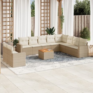 vidaXL, vidaXL 11-tlg. Garten-Sofagarnitur mit Kissen Beige Poly Rattan, vidaXL 11-tlg. Garten-Sofagarnitur mit Kissen Beige Poly Rattan