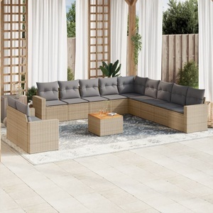 vidaXL, vidaXL 12-tlg. Garten-Sofagarnitur mit Kissen Beige Poly Rattan, vidaXL 12-tlg. Garten-Sofagarnitur mit Kissen Beige Poly Rattan