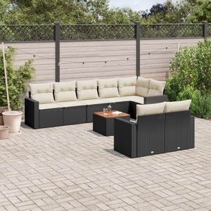 vidaXL, vidaXL 9-tlg. Garten-Sofagarnitur mit Kissen Schwarz Poly Rattan, vidaXL 9-tlg. Garten-Sofagarnitur mit Kissen Schwarz Poly Rattan