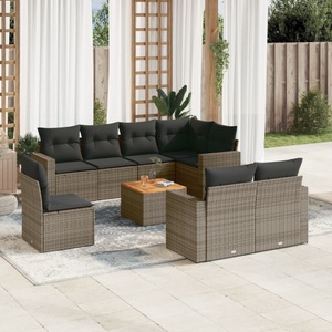 vidaXL, vidaXL 9-tlg. Garten-Sofagarnitur mit Kissen Grau Poly Rattan, vidaXL 9-tlg. Garten-Sofagarnitur mit Kissen Grau Poly Rattan