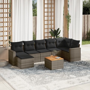 vidaXL, vidaXL 8-tlg. Garten-Sofagarnitur mit Kissen Grau Poly Rattan, vidaXL 8-tlg. Garten-Sofagarnitur mit Kissen Grau Poly Rattan