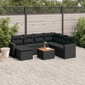 vidaXL, vidaXL 8-tlg. Garten-Sofagarnitur mit Kissen Schwarz Poly Rattan, vidaXL 8-tlg. Garten-Sofagarnitur mit Kissen Schwarz Poly Rattan