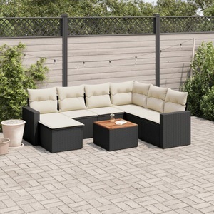 vidaXL, vidaXL 8-tlg. Garten-Sofagarnitur mit Kissen Schwarz Poly Rattan, vidaXL 8-tlg. Garten-Sofagarnitur mit Kissen Schwarz Poly Rattan
