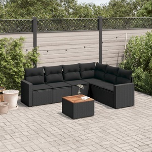 vidaXL, vidaXL 7-tlg. Garten-Sofagarnitur mit Kissen Schwarz Poly Rattan, vidaXL 7-tlg. Garten-Sofagarnitur mit Kissen Schwarz Poly Rattan